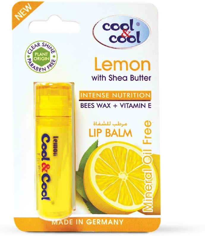 Cool & Cool Lemon Lip Balm - Intense Nutrition, Bees Wax, Vitamin-E, Shea Butter, Mineral Oil Free, Made In Germany - 4.6g - Image 1